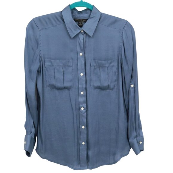 Banana Republic Satin Shirt Women SP Blue Prep Polished Classic Academia Career - Picture 1 of 16